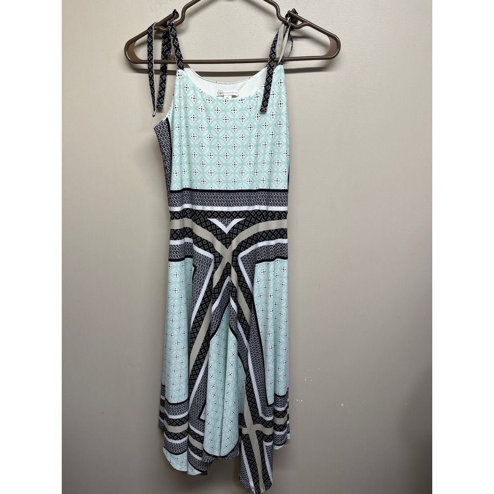 Cato Womens Geometric Print Sleeveless Tie Shoulder Midi Dress XS